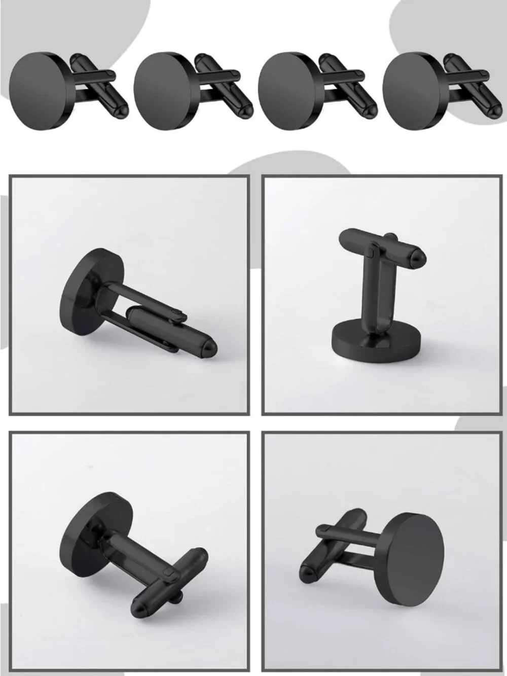 Classic Round Silver Cufflinks Set for Men - 5 Pairs Stainless Steel Wedding